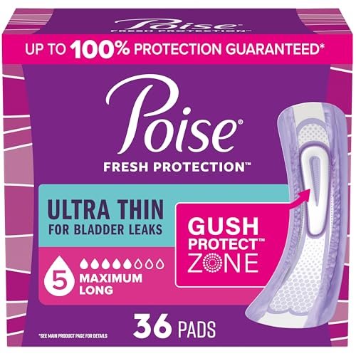Poise Ultra Thin Inkontinenz- & Wochenbett-Einlagen bei Blasenschwäche, 5 Tropfen Maximale Saugfähigkeit, Lange Länge, 36 Stück (Verpackung kann variieren)