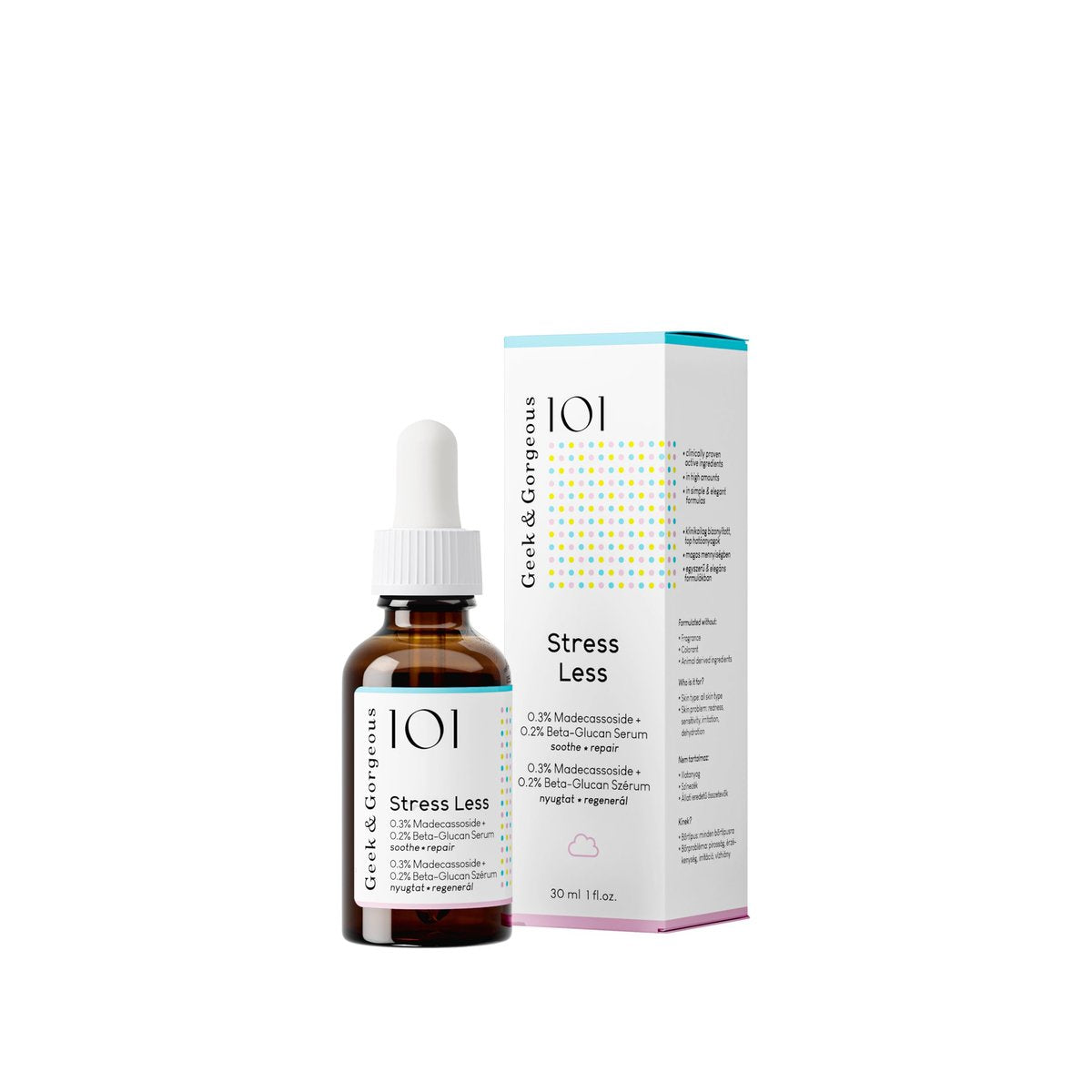 Geek & Gorgeous Stress Less – Leichtes Gel-Serum mit Beta-Glucan & Madecassoside – Beruhigende Pflege für alle Hauttypen, besonders empfindliche Haut – 30 ml