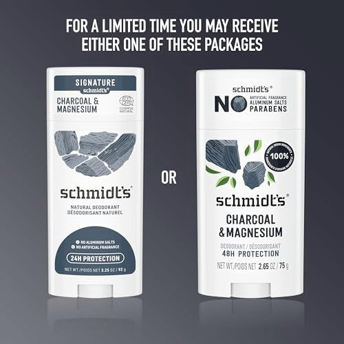Schmidt's Aluminiumfreies veganes Deodorant mit Aktivkohle & Magnesium – 48 Stunden Schutz, 2er-Pack für Frauen und Männer, natürliche Inhaltsstoffe, tierversuchsfrei, 2,65 oz