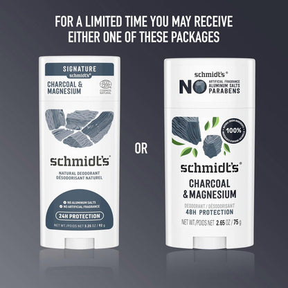 Schmidt's Aluminiumfreies veganes Deodorant Holzkohle & Magnesium mit 24-Stunden-Geruchsschutz, 4er-Pack für Damen und Herren, natürliche Inhaltsstoffe, tierversuchsfrei, 2,65 oz