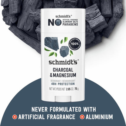 Schmidt's Aluminiumfreies veganes Deodorant Holzkohle & Magnesium mit 24-Stunden-Geruchsschutz, 4er-Pack für Damen und Herren, natürliche Inhaltsstoffe, tierversuchsfrei, 2,65 oz