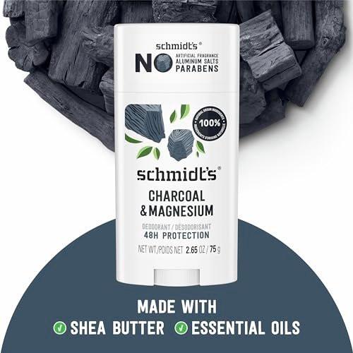 Schmidt's Aluminiumfreies veganes Deodorant Holzkohle & Magnesium mit 24-Stunden-Geruchsschutz, 4er-Pack für Damen und Herren, natürliche Inhaltsstoffe, tierversuchsfrei, 2,65 oz