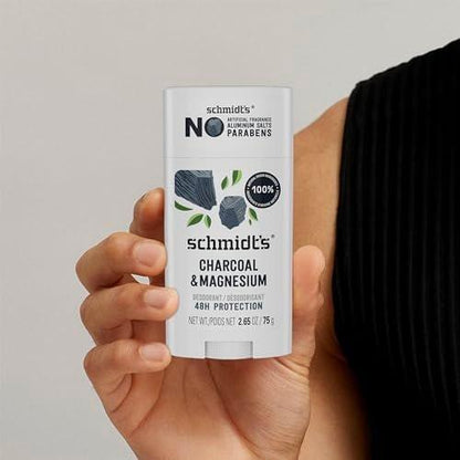 Schmidt's Aluminiumfreies veganes Deodorant Holzkohle & Magnesium mit 24-Stunden-Geruchsschutz, 4er-Pack für Damen und Herren, natürliche Inhaltsstoffe, tierversuchsfrei, 2,65 oz