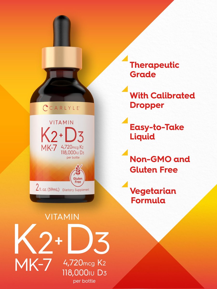 Carlyle Vitamin D3 K2 Tropfen | 60 ml | MK-7 Nahrungsergänzungsmittel | Vegetarisch, Nicht-GVO, Gluten- und Sojafrei