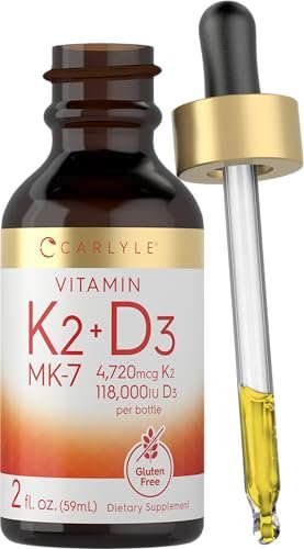 Carlyle Vitamin D3 K2 Tropfen | 60 ml | MK-7 Nahrungsergänzungsmittel | Vegetarisch, Nicht-GVO, Gluten- und Sojafrei