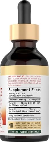 Carlyle Vitamin D3 K2 Tropfen | 60 ml | MK-7 Nahrungsergänzungsmittel | Vegetarisch, Nicht-GVO, Gluten- und Sojafrei