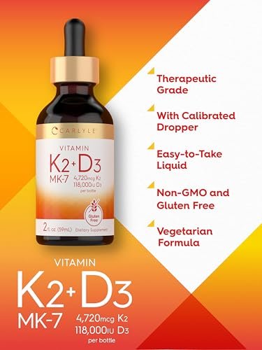 Carlyle Vitamin D3 K2 Tropfen | 60 ml | MK-7 Nahrungsergänzungsmittel | Vegetarisch, Nicht-GVO, Gluten- und Sojafrei