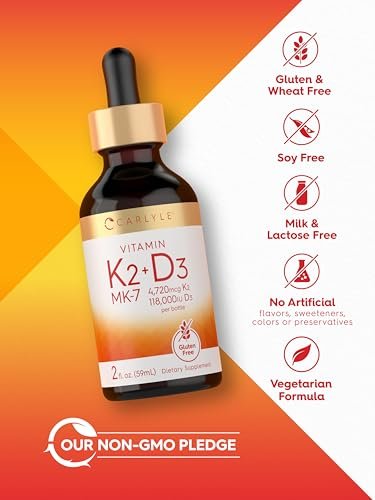 Carlyle Vitamin D3 K2 Tropfen | 60 ml | MK-7 Nahrungsergänzungsmittel | Vegetarisch, Nicht-GVO, Gluten- und Sojafrei