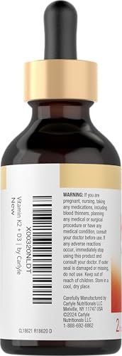 Carlyle Vitamin D3 K2 Tropfen | 60 ml | MK-7 Nahrungsergänzungsmittel | Vegetarisch, Nicht-GVO, Gluten- und Sojafrei