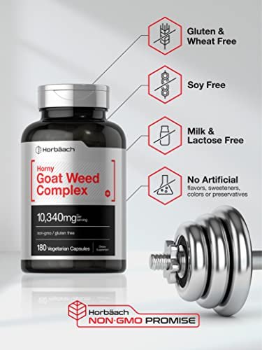 Horbäach Horny Goat Weed Komplex | 180 Kapseln | Vegetarische, Non-GMO & Glutenfreie Formel mit Tribulus, Maca, Yohimbe & L-Arginin
