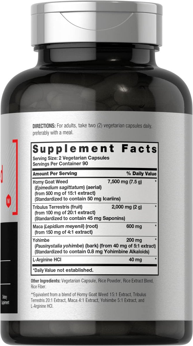 Horbäach Horny Goat Weed Komplex | 180 Kapseln | Vegetarische, Non-GMO & Glutenfreie Formel mit Tribulus, Maca, Yohimbe & L-Arginin