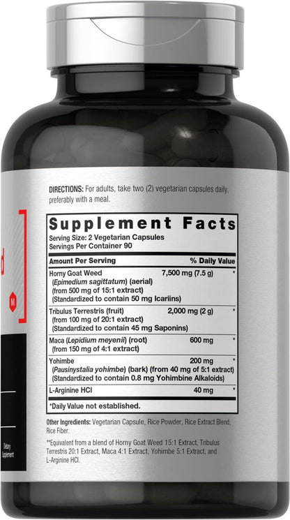 Horbäach Horny Goat Weed Komplex | 180 Kapseln | Vegetarische, Non-GMO & Glutenfreie Formel mit Tribulus, Maca, Yohimbe & L-Arginin