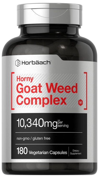 Horbäach Horny Goat Weed Komplex | 180 Kapseln | Vegetarische, Non-GMO & Glutenfreie Formel mit Tribulus, Maca, Yohimbe & L-Arginin