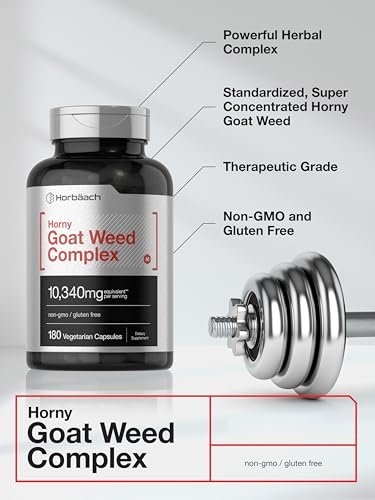 Horbäach Horny Goat Weed Komplex | 180 Kapseln | Vegetarische, Non-GMO & Glutenfreie Formel mit Tribulus, Maca, Yohimbe & L-Arginin