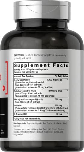 Horbäach Horny Goat Weed Komplex | 180 Kapseln | Vegetarische, Non-GMO & Glutenfreie Formel mit Tribulus, Maca, Yohimbe & L-Arginin