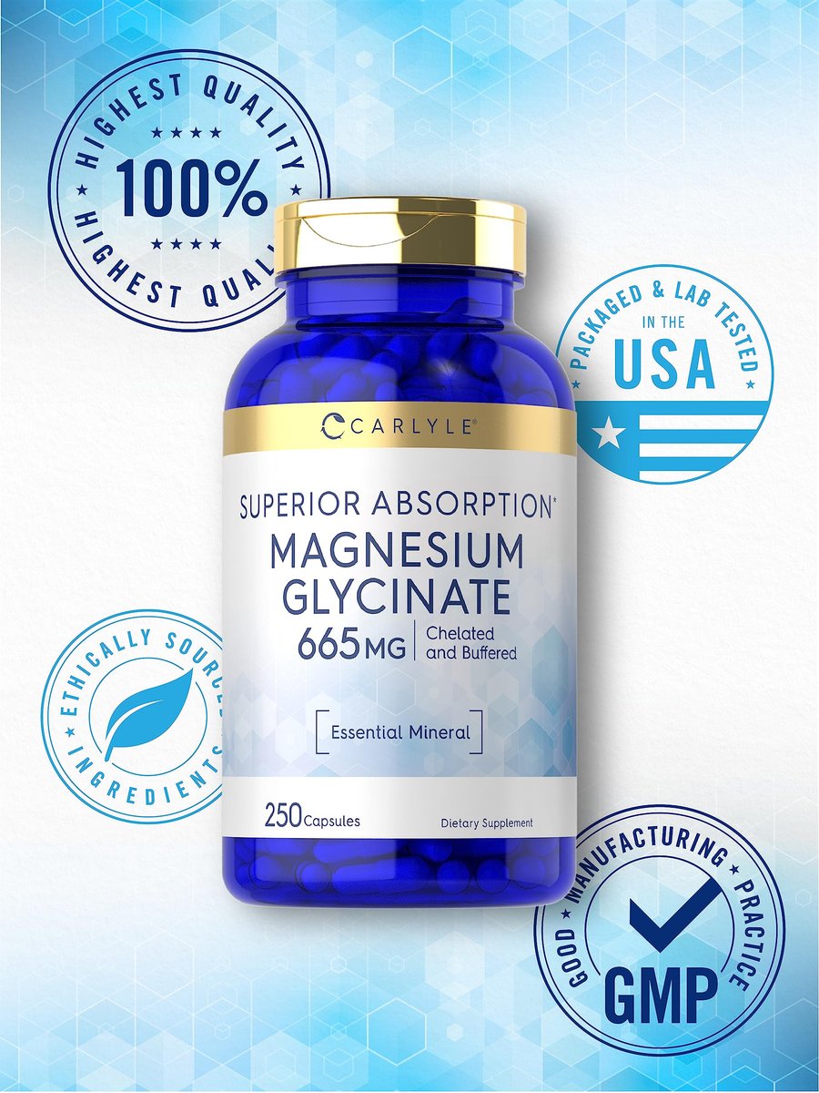 Carlyle Magnesium Glycinat | 665 mg | 250 Kapseln | Nicht-GVO und glutenfrei | Essentielles gepuffertes Mineralstoffpräparat