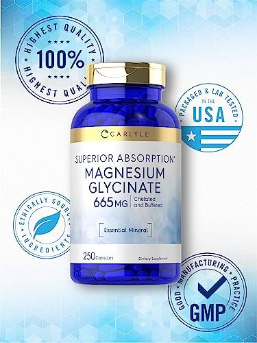Carlyle Magnesium Glycinat | 665 mg | 250 Kapseln | Nicht-GVO und glutenfrei | Essentielles gepuffertes Mineralstoffpräparat