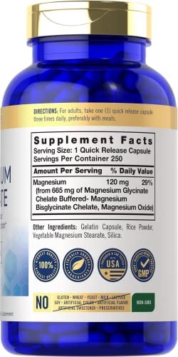 Carlyle Magnesium Glycinat | 665 mg | 250 Kapseln | Nicht-GVO und glutenfrei | Essentielles gepuffertes Mineralstoffpräparat