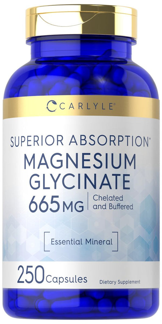 Carlyle Magnesium Glycinat | 665 mg | 250 Kapseln | Nicht-GVO und glutenfrei | Essentielles gepuffertes Mineralstoffpräparat