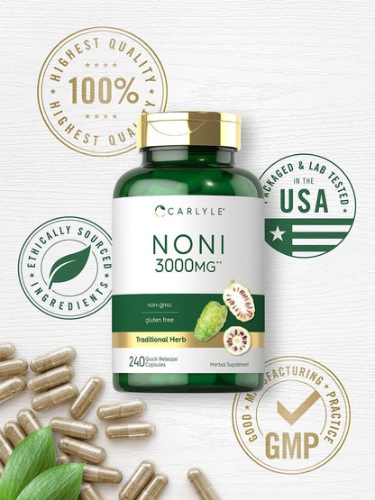 Carlyle Noni Frucht Kapseln | 240 Stück | Traditionelles Kräuterergänzungsmittel | Non-GMO, Glutenfrei