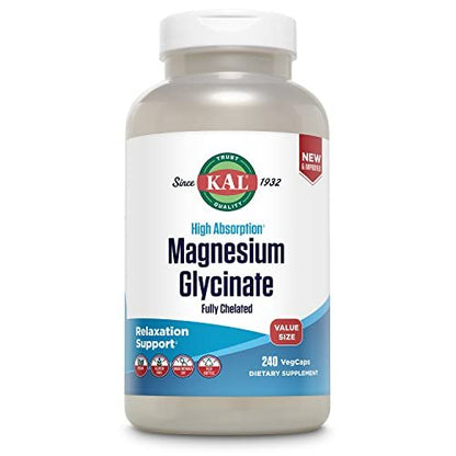 KAL Magnesium Glycinat – Hochdosiert & Vollständig Chelatiert mit BioPerin, 240 Kapseln