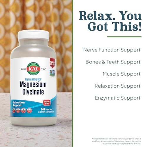 KAL Magnesium Glycinat – Hochdosiert & Vollständig Chelatiert mit BioPerin, 240 Kapseln