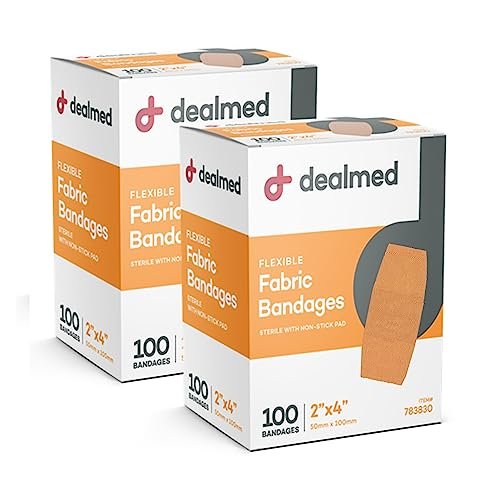 Dealmed Flexible Stoff-Pflaster – 100 Stück (2er-Pack) mit nicht haftendem Pad, Latexfrei, Wundversorgung für Erste-Hilfe-Set, 5 x 10 cm