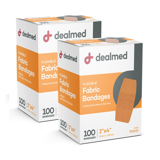 Dealmed Flexible Stoff-Pflaster – 100 Stück (2er-Pack) mit nicht haftendem Pad, Latexfrei, Wundversorgung für Erste-Hilfe-Set, 5 x 10 cm