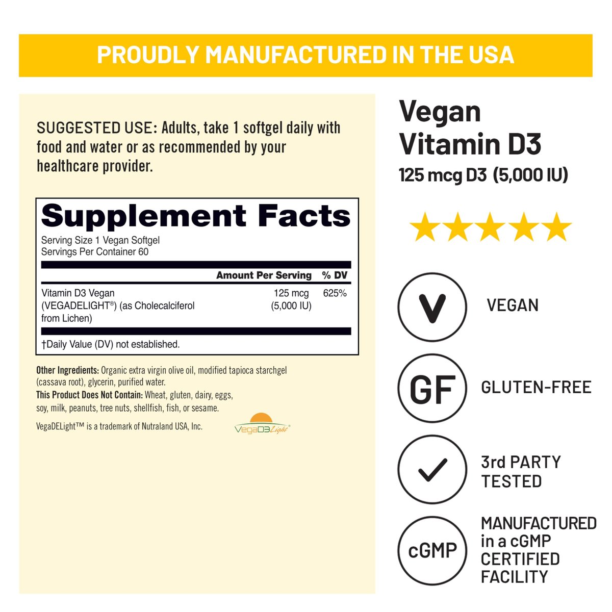 NatureWise Veganes Vitamin D3 5000 IE (125 µg) aus Flechten – Unterstützt Immunsystem, Muskel- und Knochengesundheit – Hohe Absorption mit kaltgepresstem Olivenöl – Nicht-GMO – 60 Softgels (2 Monate Vorrat)