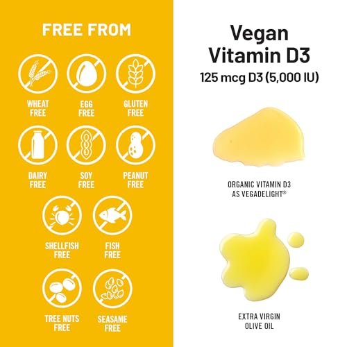 NatureWise Veganes Vitamin D3 5000 IE (125 µg) aus Flechten – Unterstützt Immunsystem, Muskel- und Knochengesundheit – Hohe Absorption mit kaltgepresstem Olivenöl – Nicht-GMO – 60 Softgels (2 Monate Vorrat)