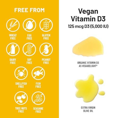 NatureWise Veganes Vitamin D3 5000 IE (125 µg) aus Flechten – Unterstützt Immunsystem, Muskel- und Knochengesundheit – Hohe Absorption mit kaltgepresstem Olivenöl – Nicht-GMO – 60 Softgels (2 Monate Vorrat)
