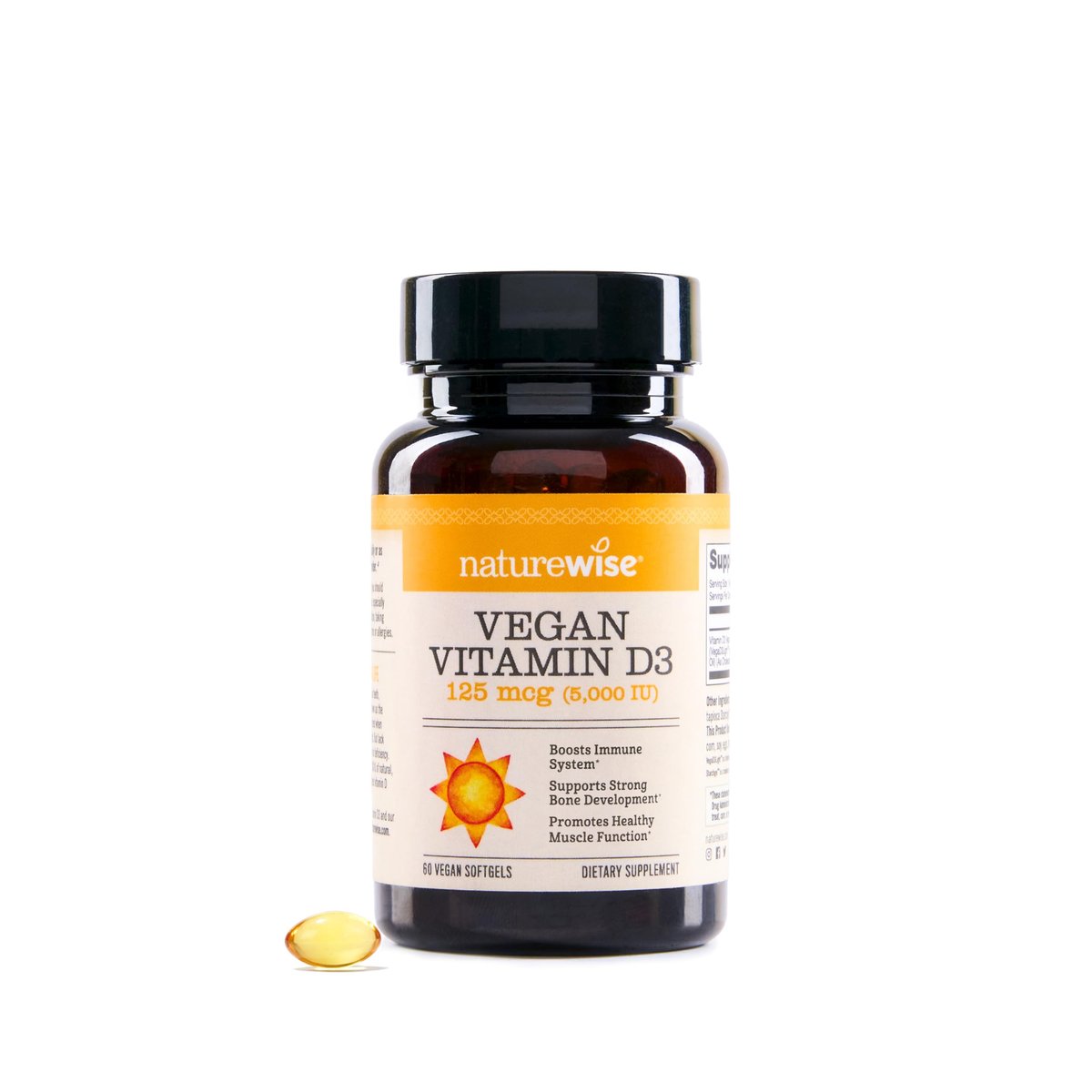 NatureWise Veganes Vitamin D3 5000 IE (125 µg) aus Flechten – Unterstützt Immunsystem, Muskel- und Knochengesundheit – Hohe Absorption mit kaltgepresstem Olivenöl – Nicht-GMO – 60 Softgels (2 Monate Vorrat)