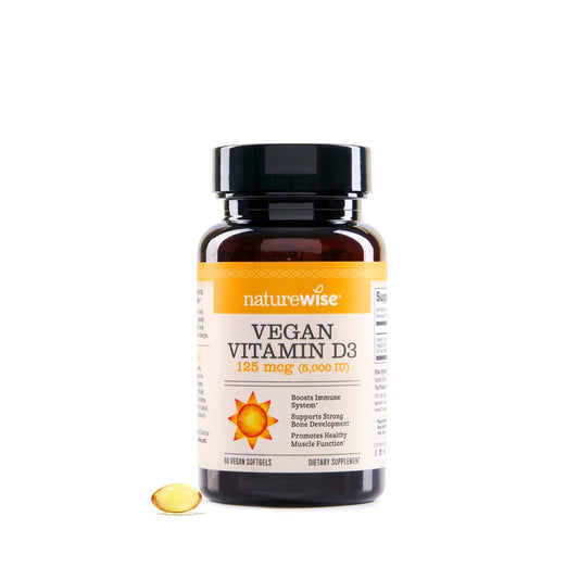 NatureWise Veganes Vitamin D3 5000 IE (125 µg) aus Flechten – Unterstützt Immunsystem, Muskel- und Knochengesundheit – Hohe Absorption mit kaltgepresstem Olivenöl – Nicht-GMO – 60 Softgels (2 Monate Vorrat)