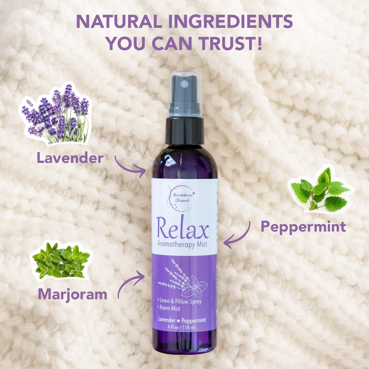 Relax Lavendelspray für den Schlaf – Natürlicher Leinenspray für Bettwäsche, perfektes Lavendel-Kopfkissenspray für erholsamen Schlaf. Aromatherapie-Bettspray mit Lavendel- und Pfefferminz-ätherischen Ölen von Brookethorne Naturals 4 oz