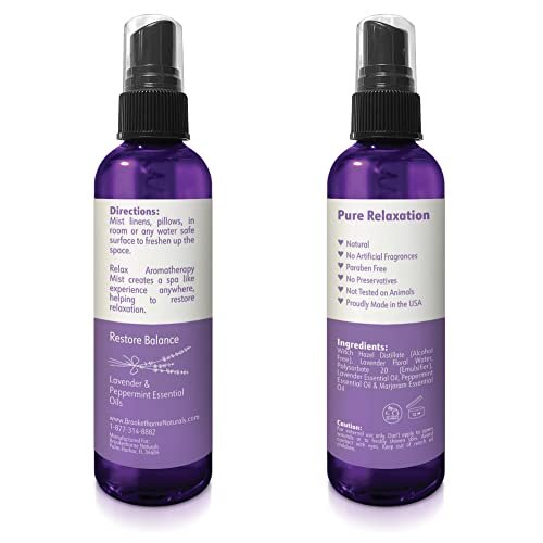 Relax Lavendelspray für den Schlaf – Natürlicher Leinenspray für Bettwäsche, perfektes Lavendel-Kopfkissenspray für erholsamen Schlaf. Aromatherapie-Bettspray mit Lavendel- und Pfefferminz-ätherischen Ölen von Brookethorne Naturals 4 oz