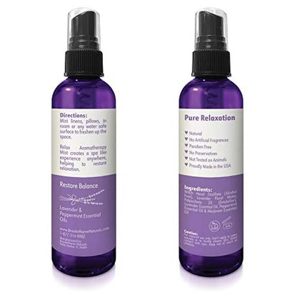 Relax Lavendelspray für den Schlaf – Natürlicher Leinenspray für Bettwäsche, perfektes Lavendel-Kopfkissenspray für erholsamen Schlaf. Aromatherapie-Bettspray mit Lavendel- und Pfefferminz-ätherischen Ölen von Brookethorne Naturals 4 oz