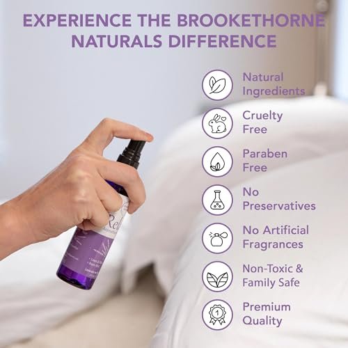 Relax Lavendelspray für den Schlaf – Natürlicher Leinenspray für Bettwäsche, perfektes Lavendel-Kopfkissenspray für erholsamen Schlaf. Aromatherapie-Bettspray mit Lavendel- und Pfefferminz-ätherischen Ölen von Brookethorne Naturals 4 oz