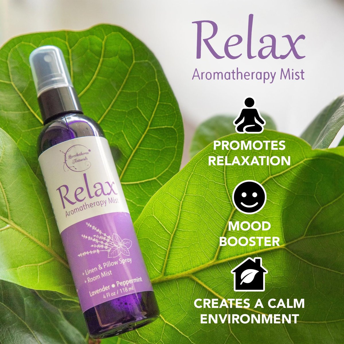 Relax Lavendelspray für den Schlaf – Natürlicher Leinenspray für Bettwäsche, perfektes Lavendel-Kopfkissenspray für erholsamen Schlaf. Aromatherapie-Bettspray mit Lavendel- und Pfefferminz-ätherischen Ölen von Brookethorne Naturals 4 oz
