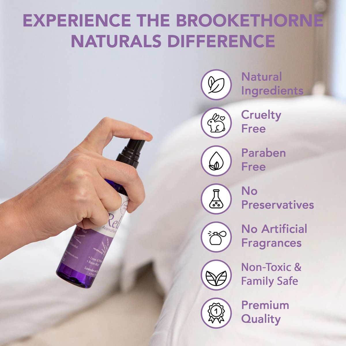 Relax Lavendelspray für den Schlaf – Natürlicher Leinenspray für Bettwäsche, perfektes Lavendel-Kopfkissenspray für erholsamen Schlaf. Aromatherapie-Bettspray mit Lavendel- und Pfefferminz-ätherischen Ölen von Brookethorne Naturals 4 oz