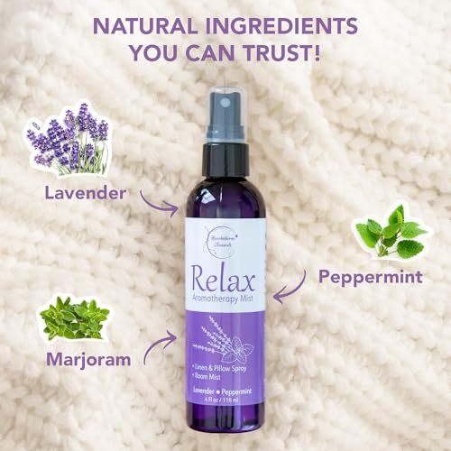Relax Lavendelspray für den Schlaf – Natürlicher Leinenspray für Bettwäsche, perfektes Lavendel-Kopfkissenspray für erholsamen Schlaf. Aromatherapie-Bettspray mit Lavendel- und Pfefferminz-ätherischen Ölen von Brookethorne Naturals 4 oz