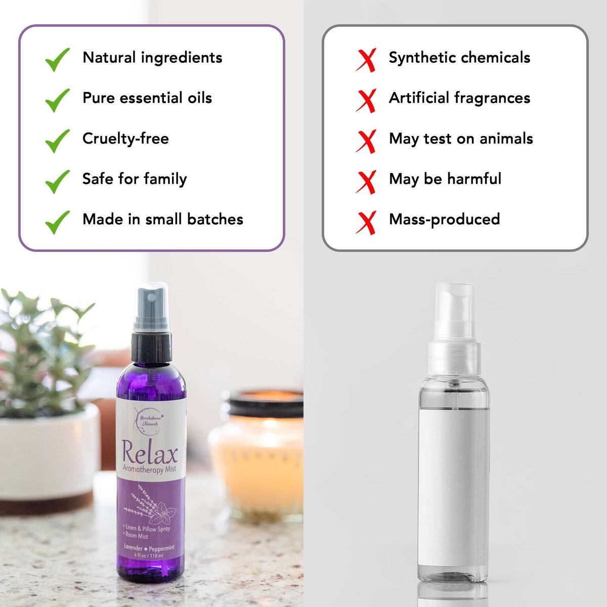 Relax Lavendelspray für den Schlaf – Natürlicher Leinenspray für Bettwäsche, perfektes Lavendel-Kopfkissenspray für erholsamen Schlaf. Aromatherapie-Bettspray mit Lavendel- und Pfefferminz-ätherischen Ölen von Brookethorne Naturals 4 oz