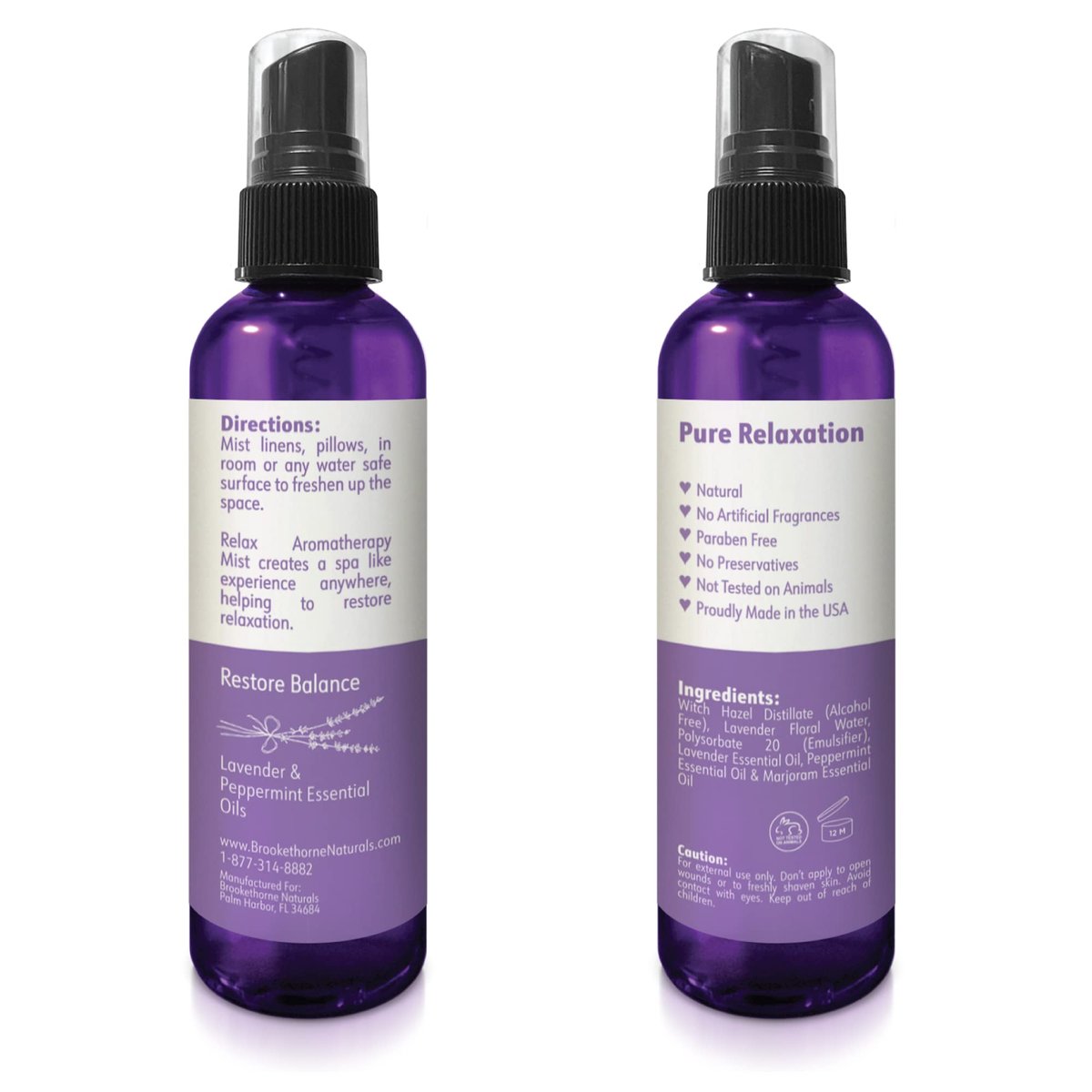Relax Lavendelspray für den Schlaf – Natürlicher Leinenspray für Bettwäsche, perfektes Lavendel-Kopfkissenspray für erholsamen Schlaf. Aromatherapie-Bettspray mit Lavendel- und Pfefferminz-ätherischen Ölen von Brookethorne Naturals 4 oz