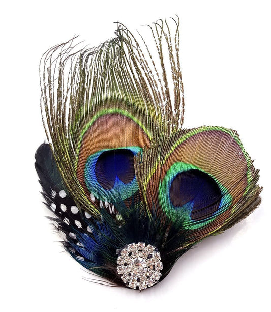 Aliotech Schmetterling Pfauenfeder Haarclip mit Strass – Elegante Feder Haarspange für Braut, Hochzeit, Party und Tanz