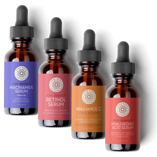 Pure Body Naturals Gesichtsserum Set – Hyaluronsäure, Retinol, Vitamin C & Niacinamid – Perfektes Serum-Geschenkset für Frauen jeden Alters