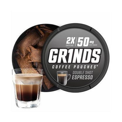 Grinds Coffee Pouches | Koffein-Kick ohne Nikotin | 3 Dosen Double Shot Espresso | 18 Pouches pro Dose | 2x Koffein – 1 Pouch entspricht 1/2 Tasse Kaffee