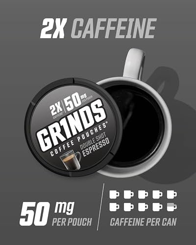 Grinds Coffee Pouches | Koffein-Kick ohne Nikotin | 3 Dosen Double Shot Espresso | 18 Pouches pro Dose | 2x Koffein – 1 Pouch entspricht 1/2 Tasse Kaffee