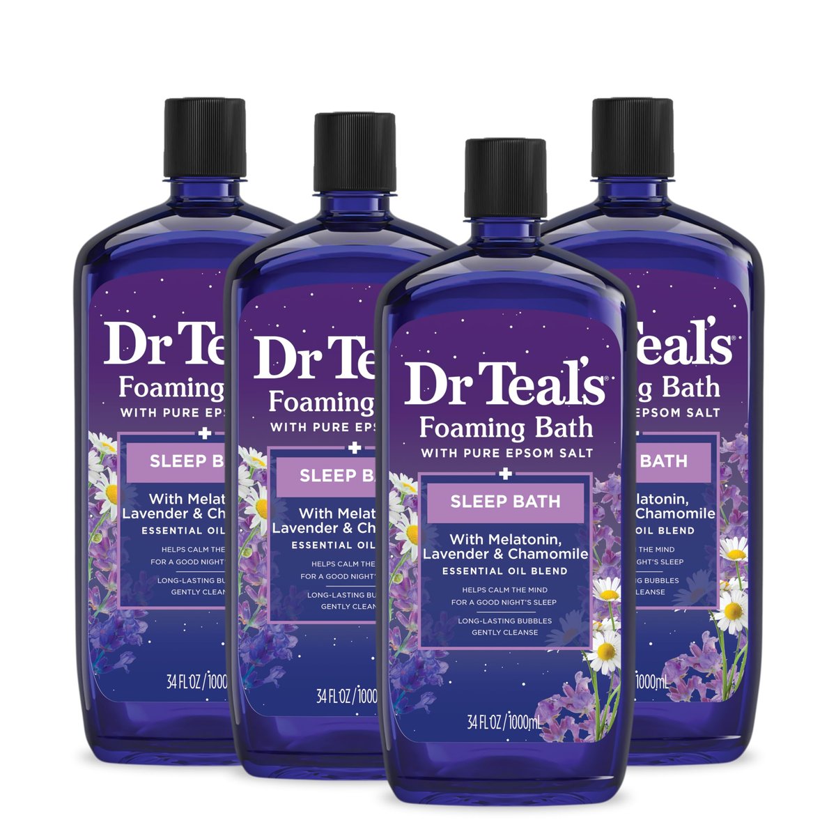 Dr. Teal's Schaumbad mit reinem Bittersalz & Melatonin – Schlafbad mit ätherischen Ölen, 34 fl oz (4er-Pack)