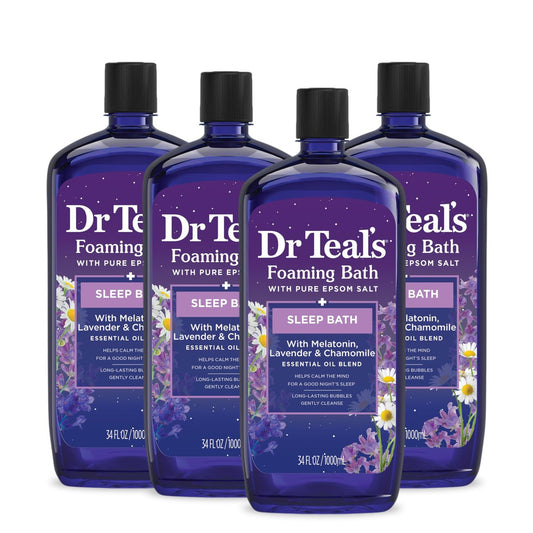 Dr. Teal's Schaumbad mit reinem Bittersalz & Melatonin – Schlafbad mit ätherischen Ölen, 34 fl oz (4er-Pack)