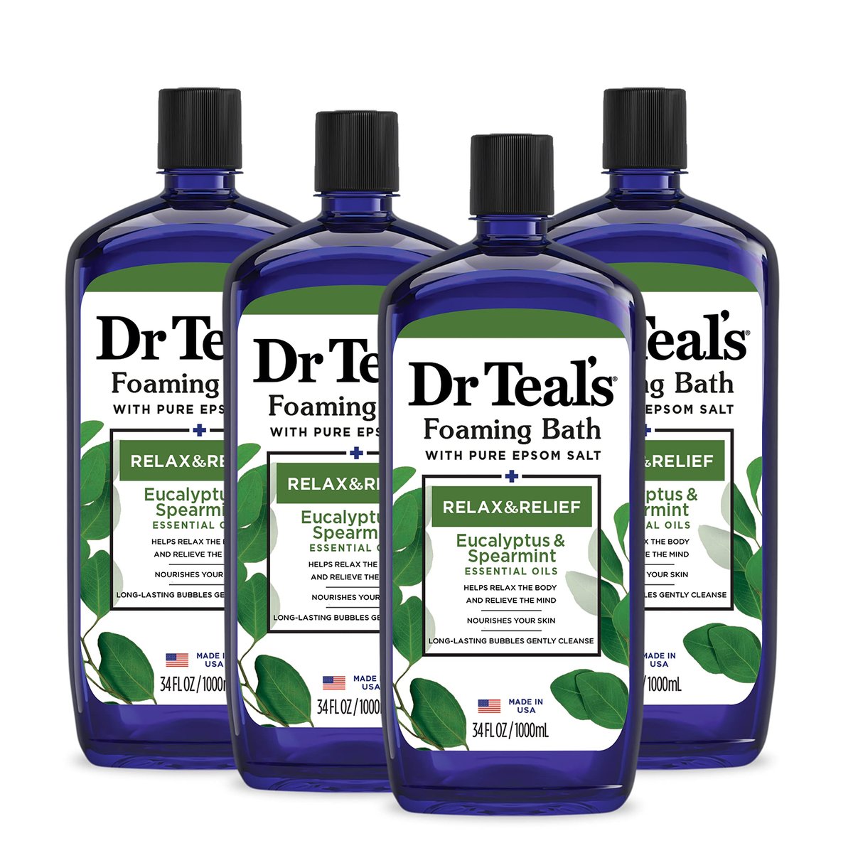 Dr. Teal's Schaumbad mit reinem Bittersalz & Melatonin – Schlafbad mit ätherischen Ölen, 34 fl oz (4er-Pack)
