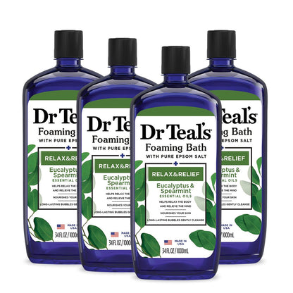 Dr. Teal's Schaumbad mit reinem Bittersalz & Melatonin – Schlafbad mit ätherischen Ölen, 34 fl oz (4er-Pack)